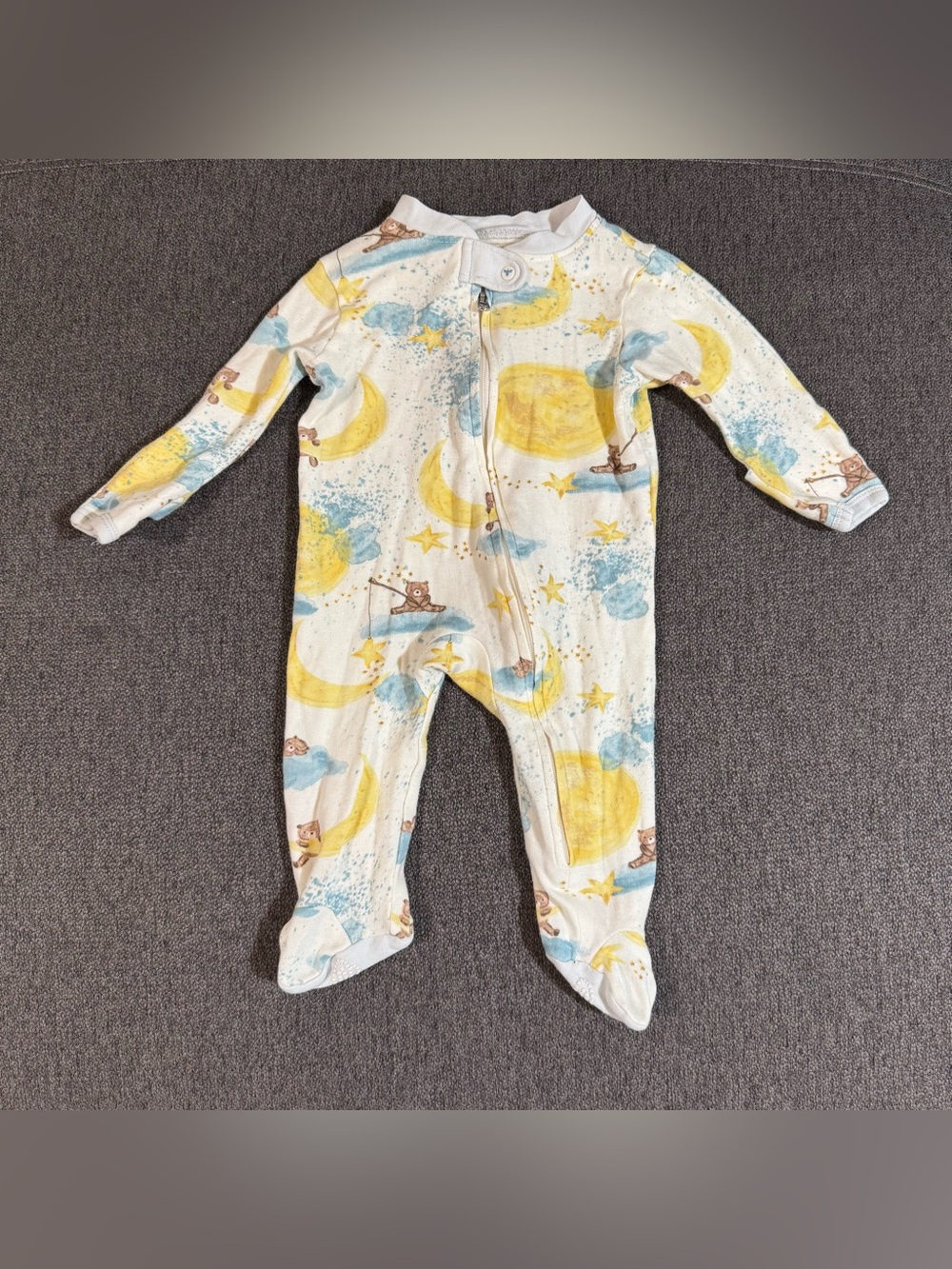 Burt’s Bee Organic Cotton Pajama Footed Yellow Moon Blue Cloud Baby Boy 0-3M